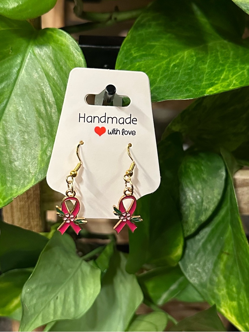 🎀 Gold & Pink Breast Cancer Awareness Fashion Hook Earrings | Lightweight🎀